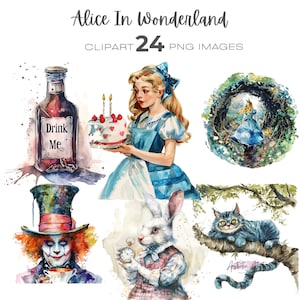Clipart de Alice no País das Maravilhas, Coelho Branco, Chapeleiro Maluco, Clipart de Festa do Chá