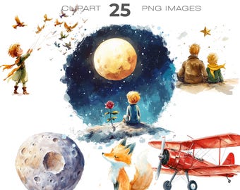 Aquarel kleine prins clipart, sprookje, kleine piloot clipart, prins thema, jongen clipart, jongen aquarel, Le Petit Prince clipart