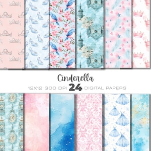 Cinderella Paper Pack, Pumpkin Carriage Fairy Tale, Fairy Tale Book Castle Seamless Patterns