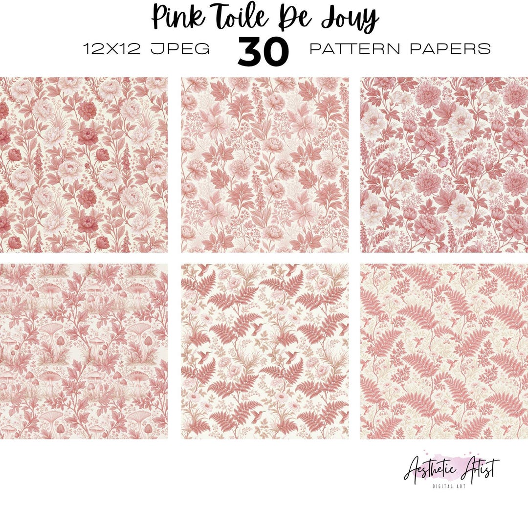 Retro Pattern Backing Paper Pink Toile De Jouy Patterns, Vintage Wallpaper, French Botanical ...