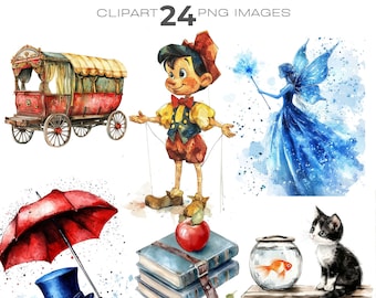 Pinocchio Clipart, Wooden Puppet Fairy Tale, Real Boy clipart, Geppetto