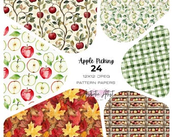Apple Picking Pattern Paper, Autumn Apples png, Apple Orchard Junk Journal Pages, Apple Pie Paper, Apple Tree Designs
