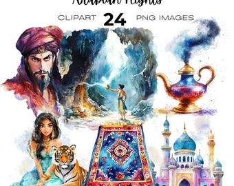 Arabian Nights Clipart, Aladdin Fairy Tale, Genie png, Cave of Wonder, Magic Lamp clipart