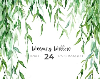Aquarell Trauerweide Clipart Bündel, Hochzeit, Boho Greenery Clipart, Kranz, Trauerweide Baum Clipart