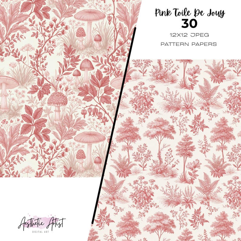 Retro Pattern Backing Paper Pink Toile De Jouy Patterns, Vintage Wallpaper, French Botanical ...