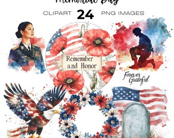 Memorial Day Clipart, Summer png, Patriotic clip art, Remembrance Day clipart, Watercolor Memorial Day, USA