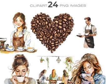 Aquarell Kaffee Liebhaber Clipart, Espresso Clipart, Americanno Clipart, Cappuccino Clipart, Kaffeepause