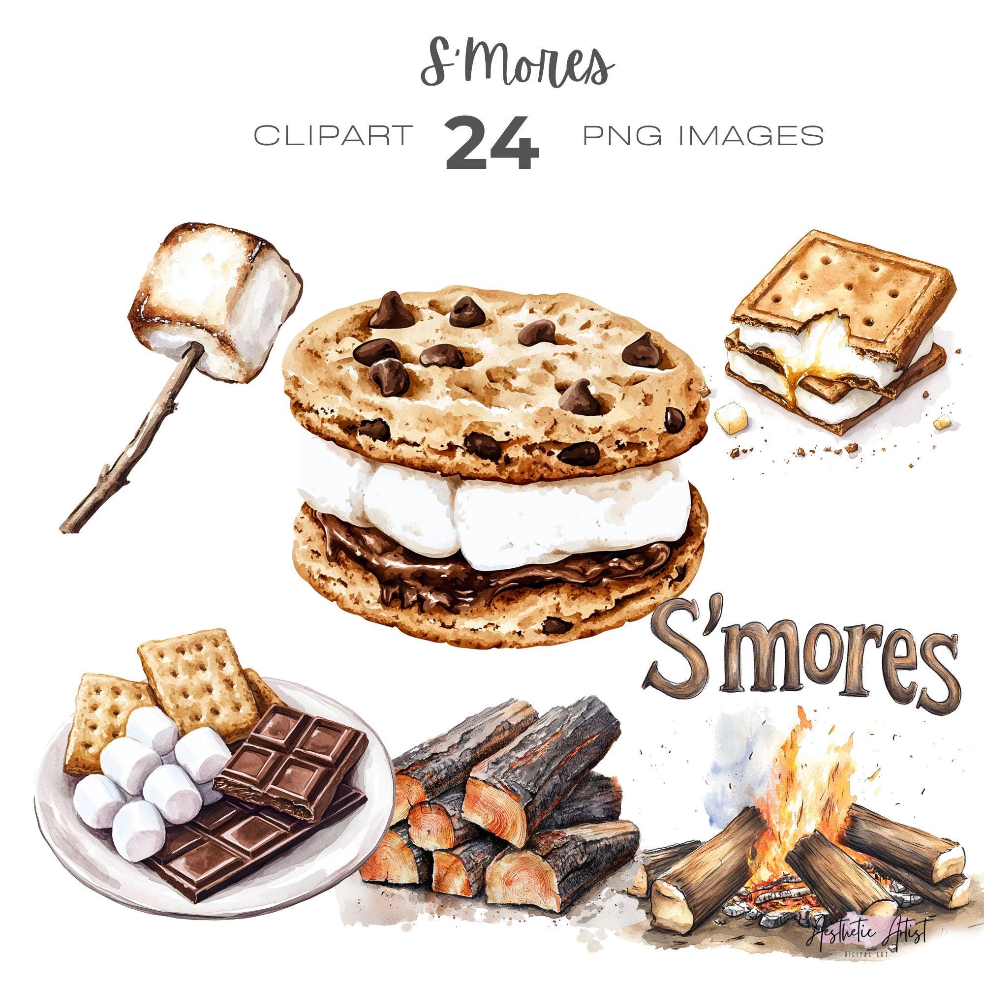 Watercolour S'mores Clipart Bundle, Glamping, Bonfire Clipart, Summer ...