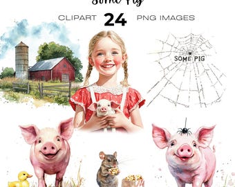 Watercolour Classic Some Pig Clipart, Charlotte's Web, Farm clipart, County Fair Clipart