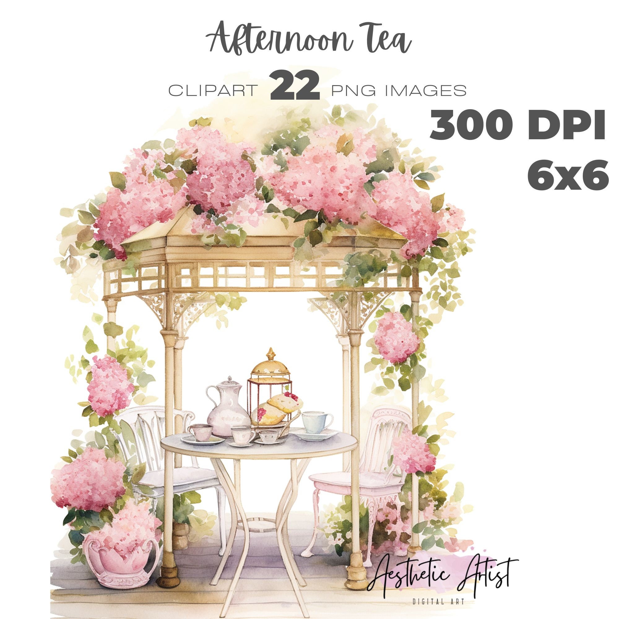 Watercolour Floral Afternoon Tea Clipart Bundle, Cottagecore Tea Party ...