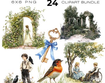 Watercolor The Secret Garden Clipart, Childhood Classic Story, British Literature (PNG, Digital Download)