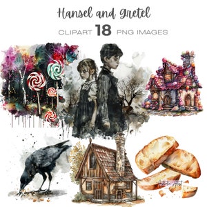 Hänsel und Gretel Clipart, Märchen, Märchenbuch, Candy Cottage, Waldspaziergang