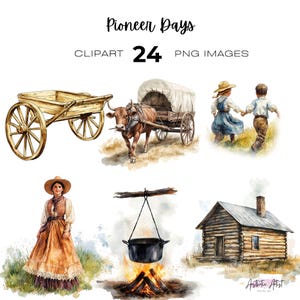 Watercolour Pioneer Days Clipart, Pioneer png, LDS Pioneer Png Instant Download, Frontier, Western, Country, Oregon Trail