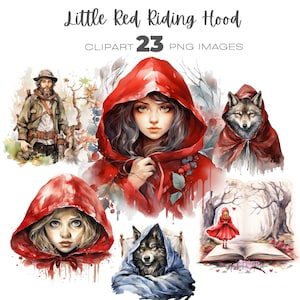 Little Red Riding Hood Clipart, Dark Red Riding Hood Fairy Tale, Fairy Tale Book Wolf clipart