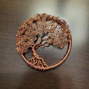 Tree of life, Copper pendant, wire tree suncatcher, rear view mirror hanger, wire wrapped tree with leaves, birthday gift for her, handmade
