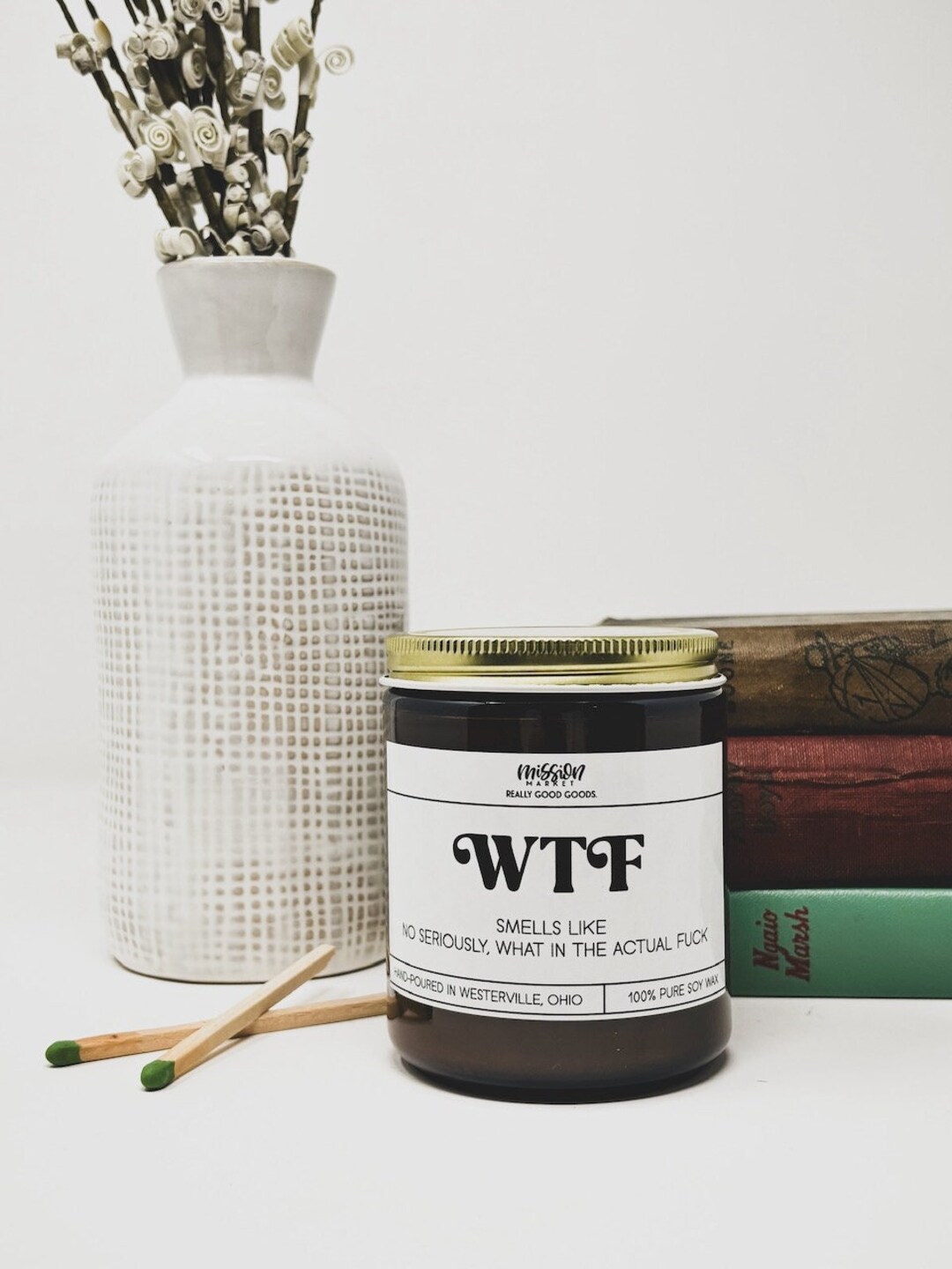 WTF Candle Choose Your Scent Handpoured 8 Oz. Soy Wax Amber Glass Jar