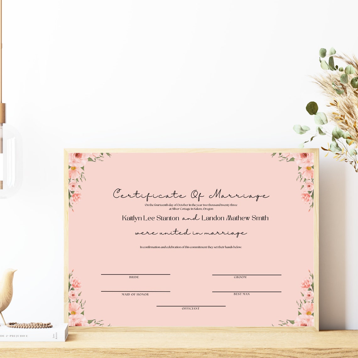Editable Rose Marriage Certificate Template, Printable Marriage Certificate, Floral Wedding ...