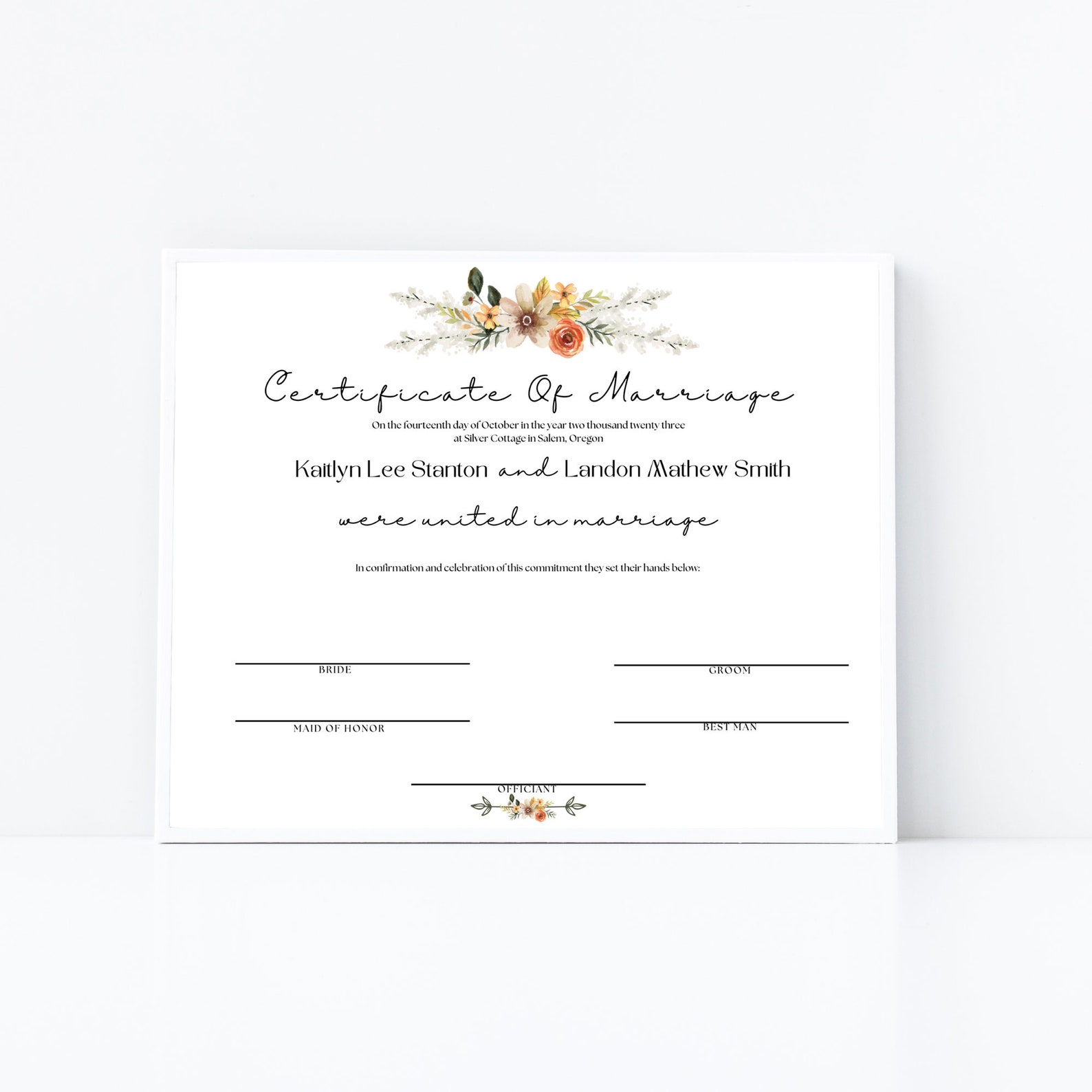 Editable Marriage Certificate Template, Printable Marriage Certificate ...