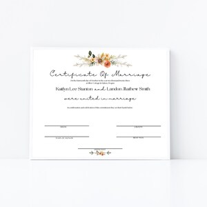 Editable Marriage Certificate Template, Printable Marriage Certificate ...
