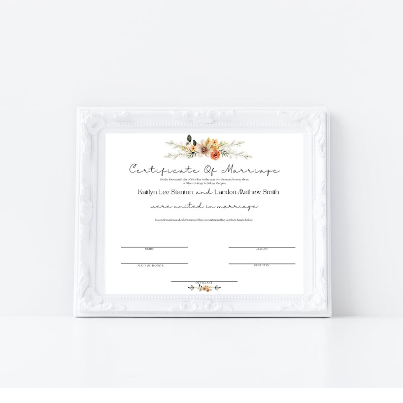Editable Marriage Certificate Template, Printable Marriage Certificate ...