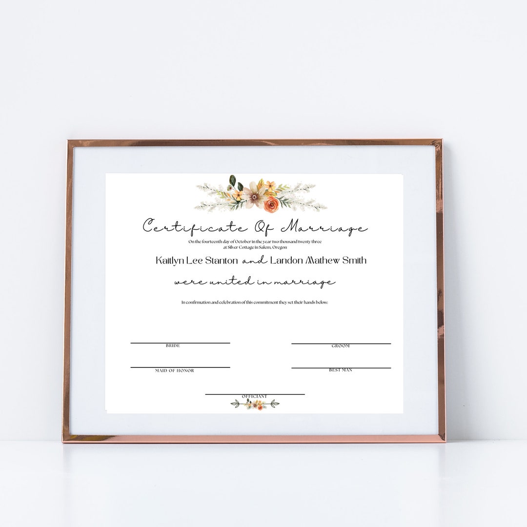 Editable Marriage Certificate Template, Printable Marriage Certificate ...