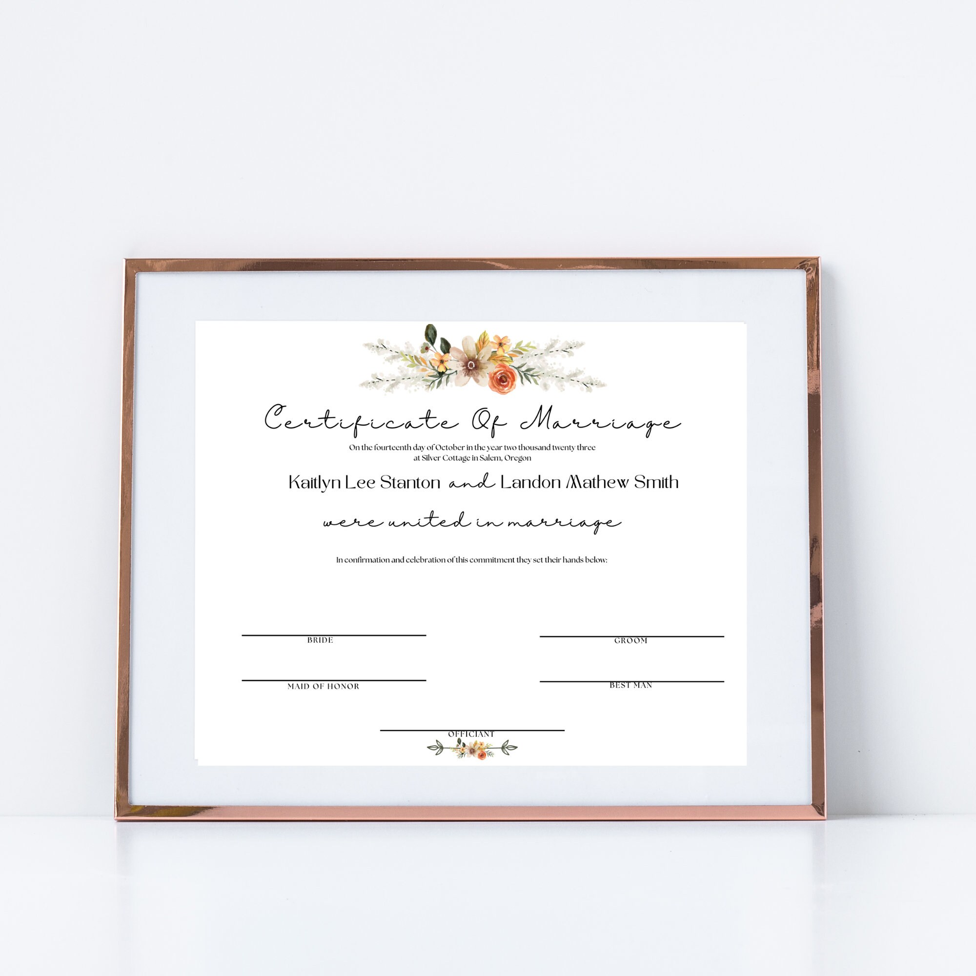 Editable Marriage Certificate Template, Printable Marriage Certificate ...