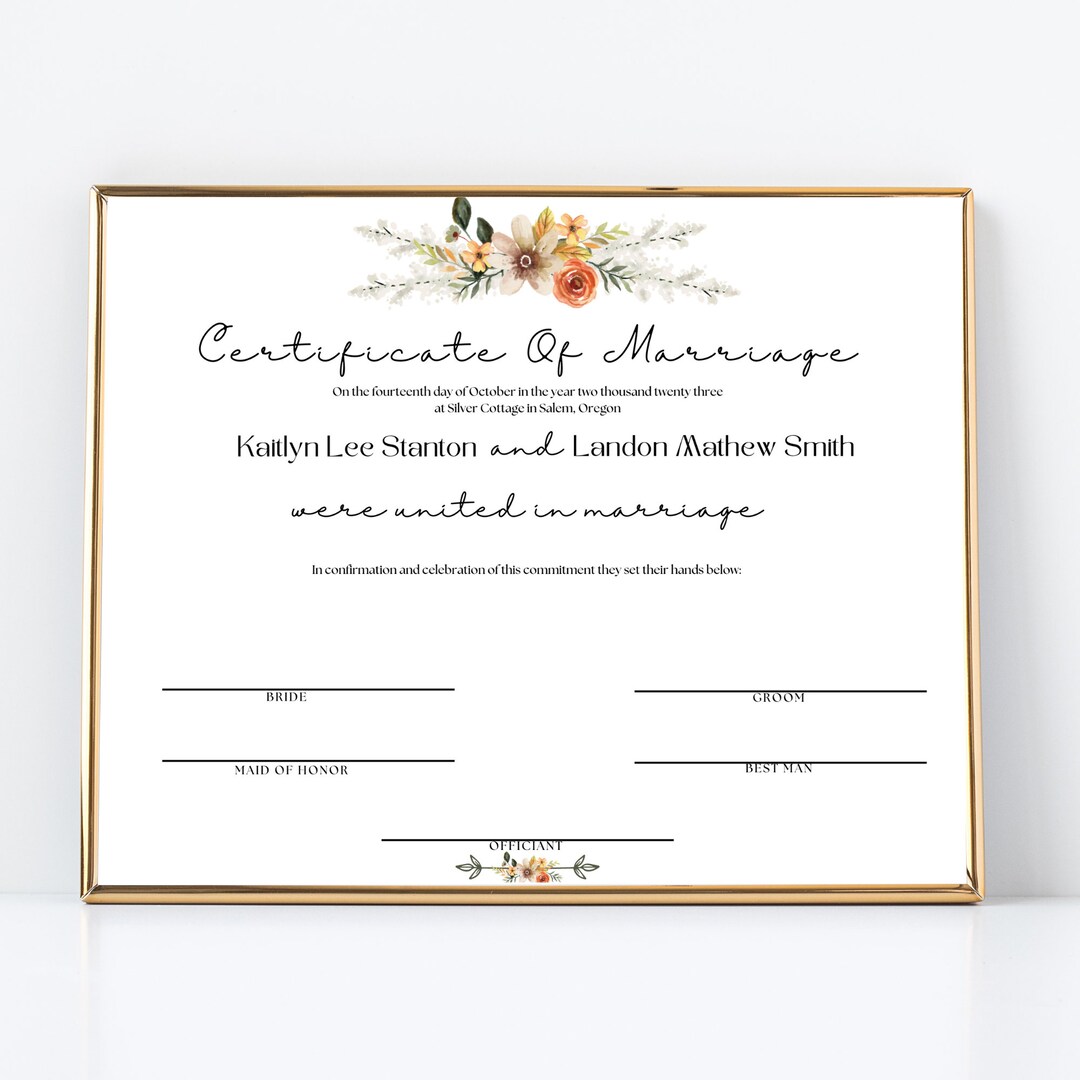 Editable Marriage Certificate Template, Printable Marriage Certificate ...