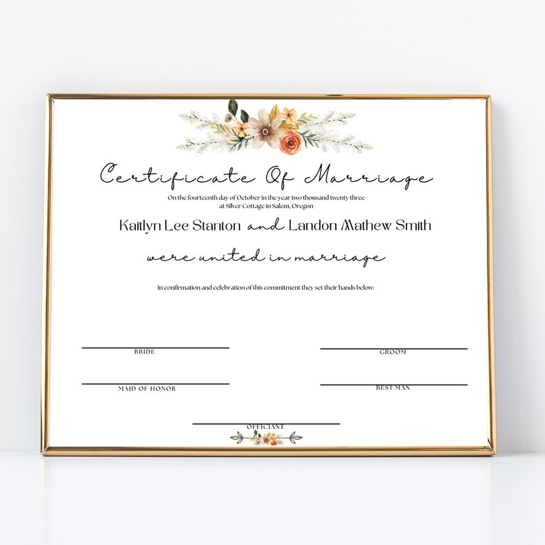 Editable Marriage Certificate Template, Printable Marriage Certificate, Floral Wedding ...