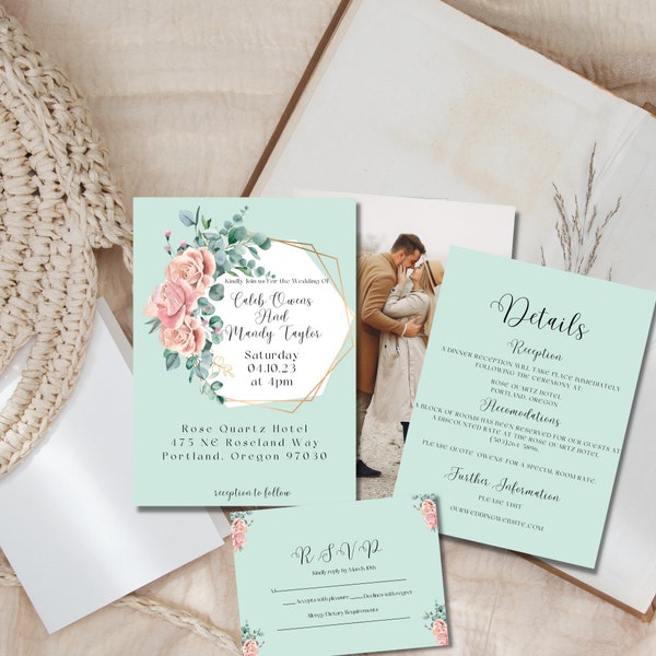 Mint Wedding Invite - Etsy
