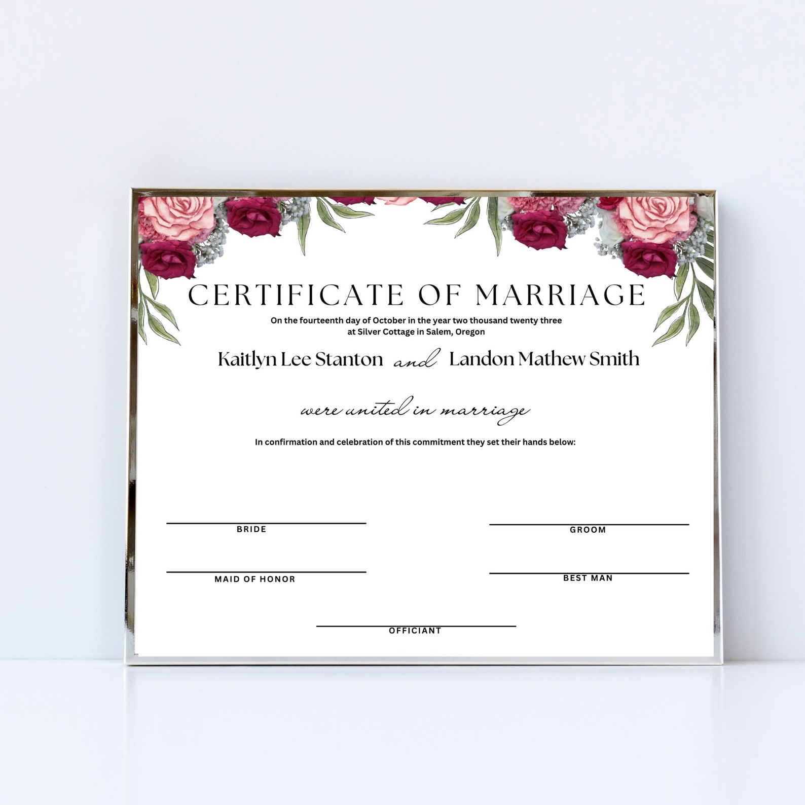 Editable Marriage Certificate Template, Printable Marriage Certificate ...
