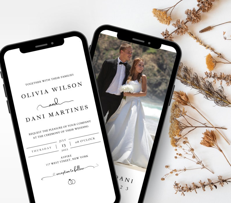 Minimal Modern Wedding Evite, Invitation Electronic Card, Smartphone