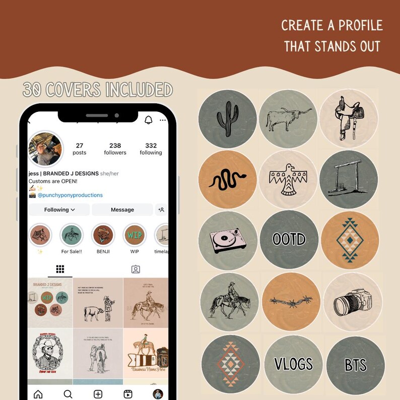 Earth Tones Western Highlight Covers Icon Instagram Boho Cowgirl Punchy