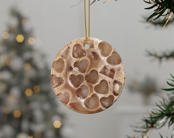 Iced Coffee Ceramic Ornament with Heart Shaped Ice, Double Sided Holiday Decor for Coffee Lovers | Perfect Christmas Gift