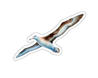 Albatross Vinyl Decal Sticker, Watercolor Bird Over Sea Waves, Durable Kiss-Cut, Satin Finish, Available in Multiple Sizes