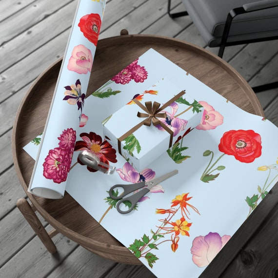 Wrapping Paper Flowers in Japanese Style Floral Ukiyo E Elegant