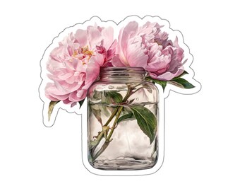 Flower Sticker, Pink Peonies, Vinyl Decal for School and University Stationery, Girly Gift, Sophisticated and Elegant