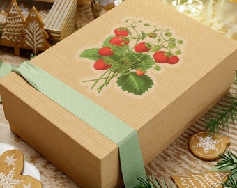 Strawberries Sticker with Leaves, Water Bottle Label, Summer Laptop Decal
