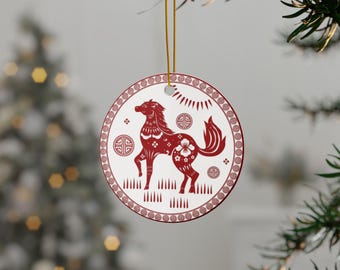 Häst kinesisk zodiak 2026 julgransprydnad keramik | Dubbelsidig, lycka till | Nyårspresent