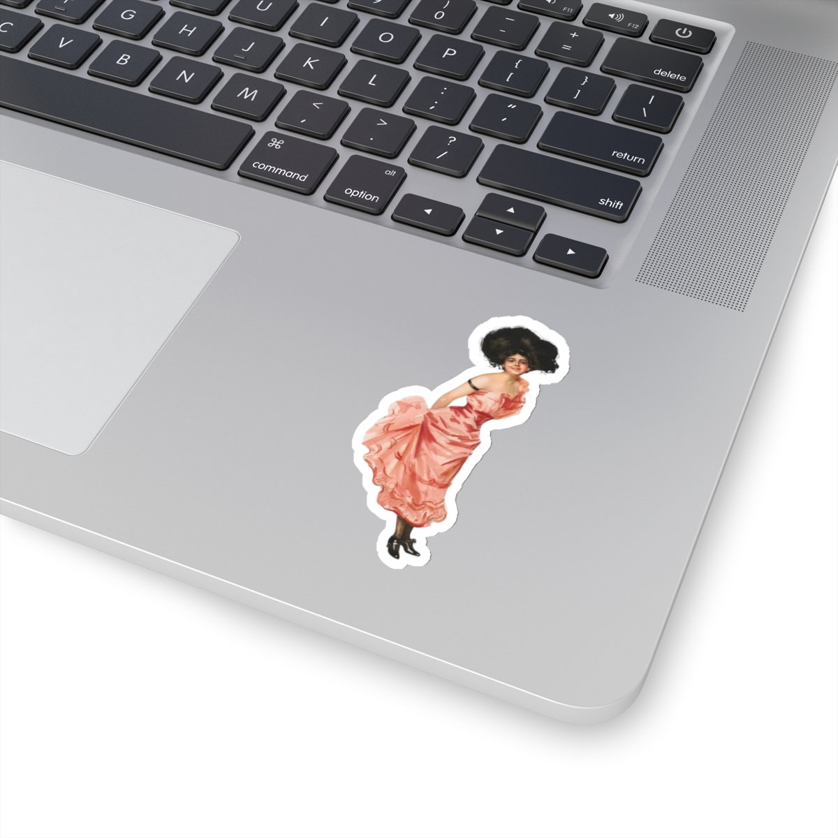 Victorian Coquette Lady Sticker in Pink Dress, Vintage Style Kiss Cut Decal, Elegant Feminine Decor, Gift for Her