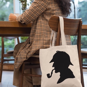 Sherlock Holmes Silhouette Tote Bag - Gift for Literature & Mystery Enthusiasts, Arthur Conan Doyle Fan Merchandise, Book Lover Shoulder Bag