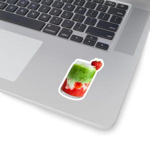 Strawberry Matcha Latte Sticker, Cute Fruit Food Drink Kiss Cut Sticker, Decals, Laptop Decor, Water Bottle Sticker, Planner Accessories