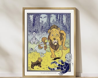 Vintage Print, Dorothy Meets Cowardly Lion, Classic Wizard of Oz Illustration, Gift for Kids and Literary Wall Art