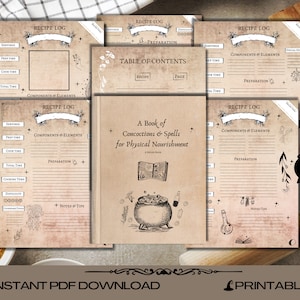 Recipe Template, Cookbook Template, Recipe Book Template, Recipe Card, Recipe Page, Printable Template, Recipe Log, Witchy Recipe Worksheet