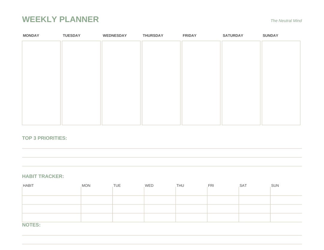 Minimal Weekly Planner Printable | Digital PDF | Undated Planner | the ...