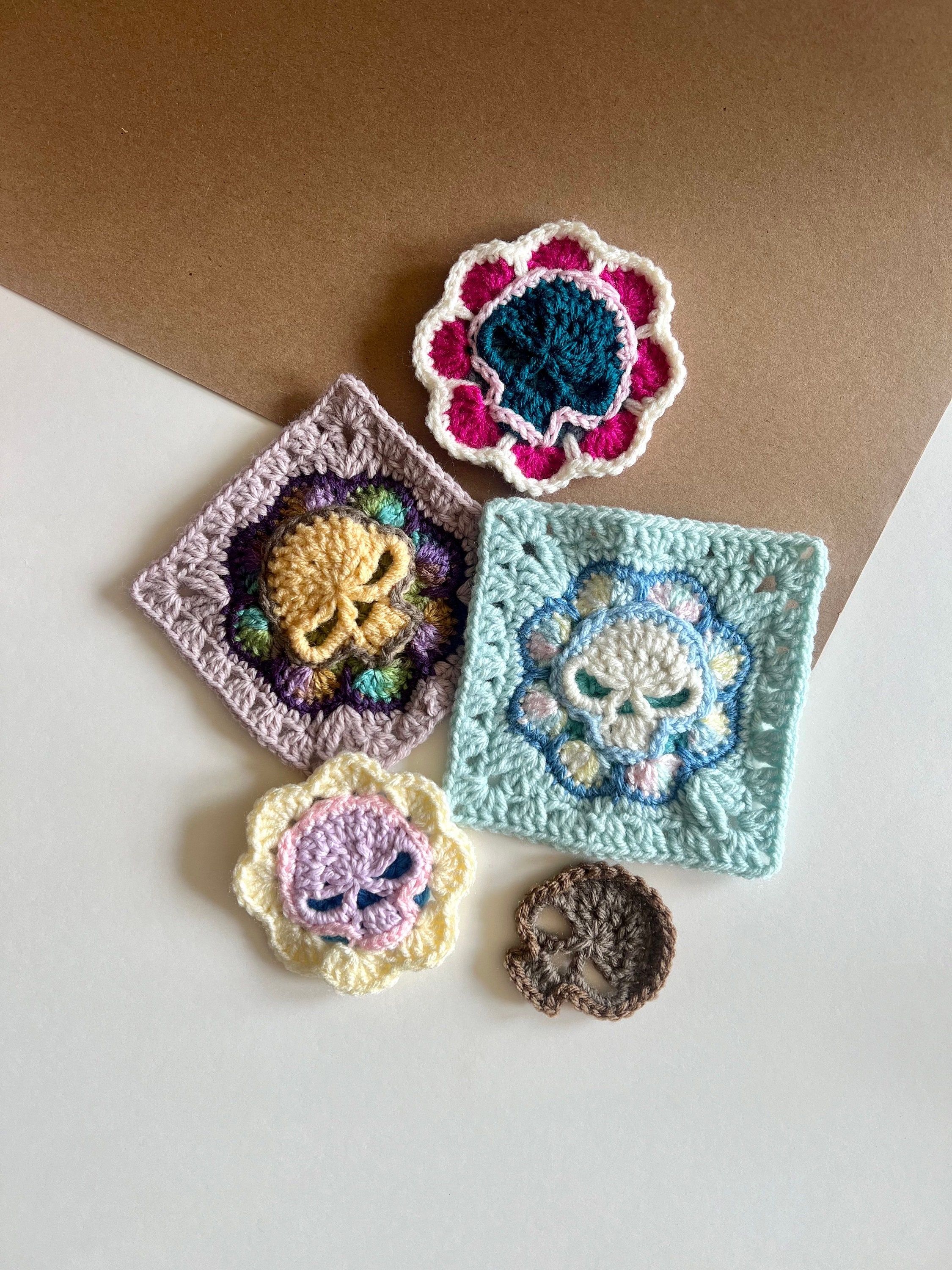 25 Skull Granny Square Crochet Patterns for Halloween, Gothic Decor, and Clever Motifs 7 Crochet Skull Granny Square: Skull Flower Granny Square