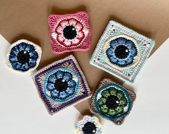 Crochet Fairy Eye Granny Square PATTERN: 3 Versions (PDF Pattern)