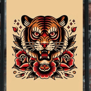 Tiger Traditional Tattoo Flash Print