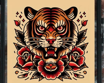 Tiger Traditional Tattoo Flash Print