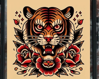 Tiger Traditional Tattoo Flash Print