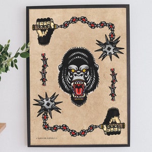 Gorilla Traditional Tattoo Print